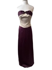 Alfred Angelo Strapless Satin Purple Cream Bodice Formal Dress Junior 6 XL Party