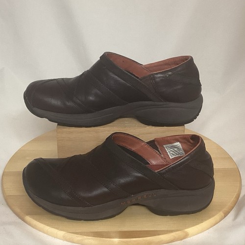 Merrell Womens Primo Patch Bug Brown Leather Loafer Clog Mules Shoes Sz 9