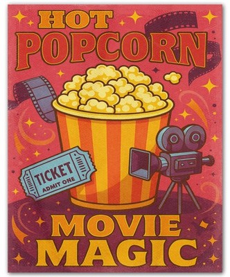 Vintage Hot Popcorn and Movie Magic Movie 8x10 Retro Art Print Wall Poster