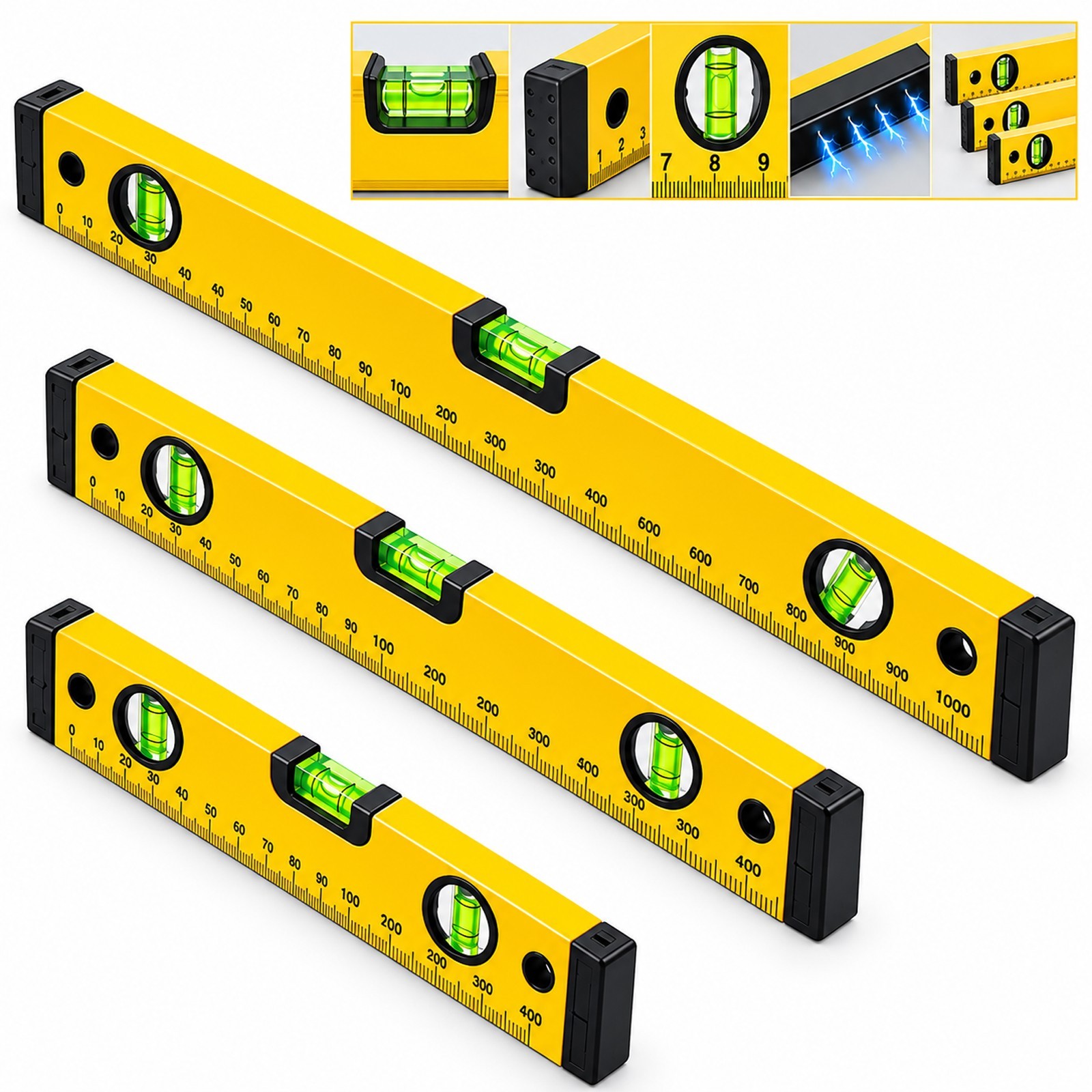 PROFESSIONAL BUILDERS SPIRIT LEVEL SET ALUMINIUM DIY TOOL 400mm 600mm 1000mm