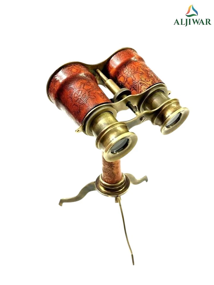 Victorian Navigator Brass Binoculars on Tripod – Nautical Compass Engravings - Image 2 of 3