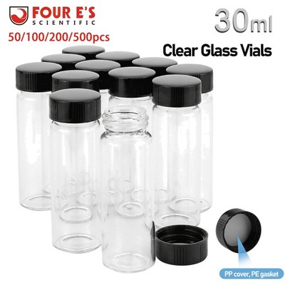 100pcs 30ml Glass Vials w/ Caps Clear Sample Vials Lab vials Liquid Small Vials