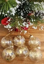 6 Clear Blown Glass Gold Star, Snowflake Christmas Tree Ornament Bauble 2"