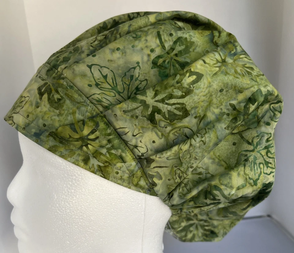 Кепка с зелеными листьями пышная медицинская хирургическая скраб кепка ручная работа регулируемая - Изображение 3 из 4