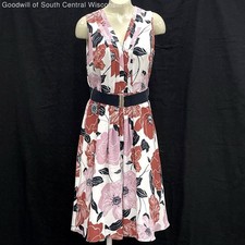 NWT Ann Taylor White Pink Navy Floral Belted Button Front Dress Women’s Sz 4