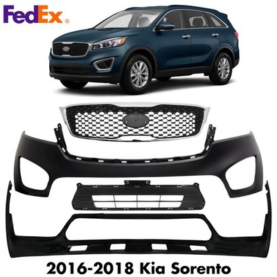 Front Bumper Cover Primed Plastic & Grille Assembly Kit For 2016-18 Kia Sorento