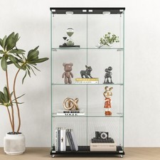 Glass Display Cabinet with LED Lights Modern Collectibles Toy Organizers Rack