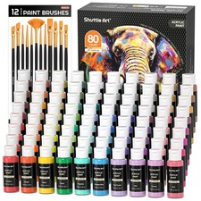 80 Colors Acrylic Paint Set 2oz Bottles with 12 Brushes for Canvas Wood