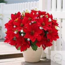 14'' Poinsettias Artificial Christmas Flowers for Outdoors,12 Bundles Mixed Fake