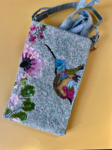 Bamboo Trading Company Beaded Crossbody Bag Beautiful Hummingbird Design Purse
