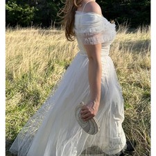 Women's XSmall Dress Ivory Tulle Full Skirted Wedding Early 1940's Vintage Gown