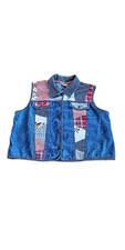 Vintage Koret City Blues Cottagecore Denim Vest Patchwork Star Buttons Size L 