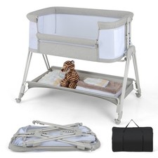 Baby Bassinet Folding Bedside Crib Sleeper All-Side Mesh 7 Adjustable Heights