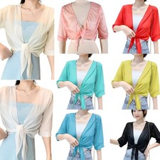 Women s Chiffons Open Front Short Sleeve Sheer Shrug Cropped Boleros Cardigans