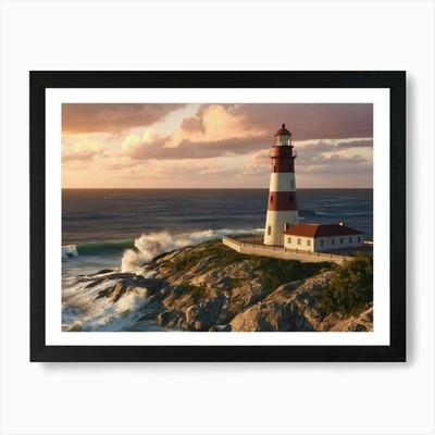 Leuchtturm bei Sonnenuntergang 1 Kunstdruck gerahmt Wandbild Poster Leinwanddruck Bild