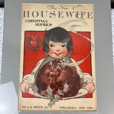 Revista vintage de 1916 The New Housewife cubierta de Navidad mate