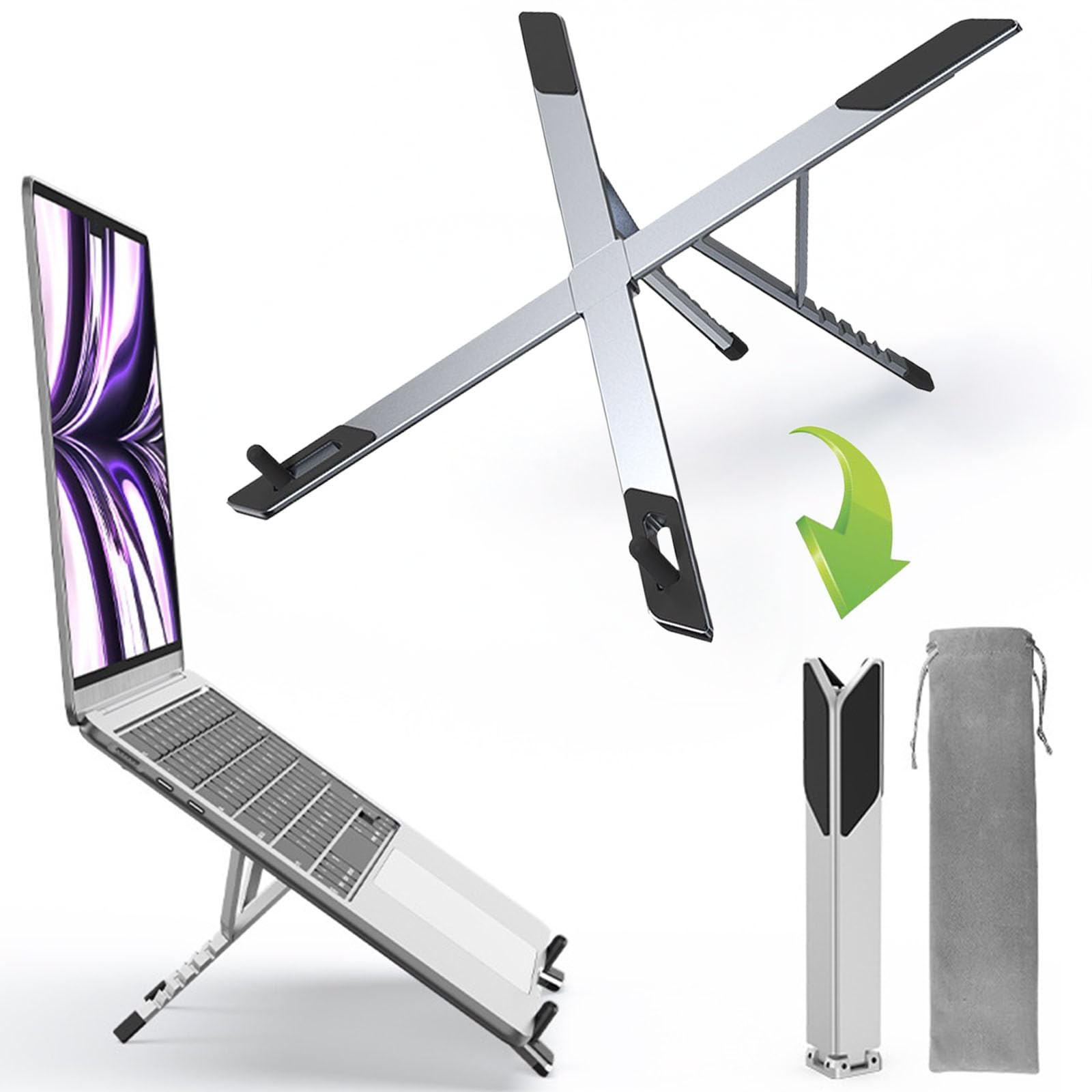 Foldable Aluminum Laptop Stand Ergonomic Desktop Riser with 6 Angle Adjustments