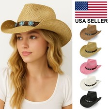 C.C Exclusive Women Solid Color Turquoise Charm Trim Band Cowboy Hat