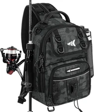 GearKastKing BaitSpace Fishing Sling Bag W/Rod & Beverage Holder Tackle Backpack
