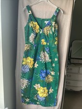 Monsoon Green Floral Stretch Cotton Midi Dress Size 8 Excellent Condition