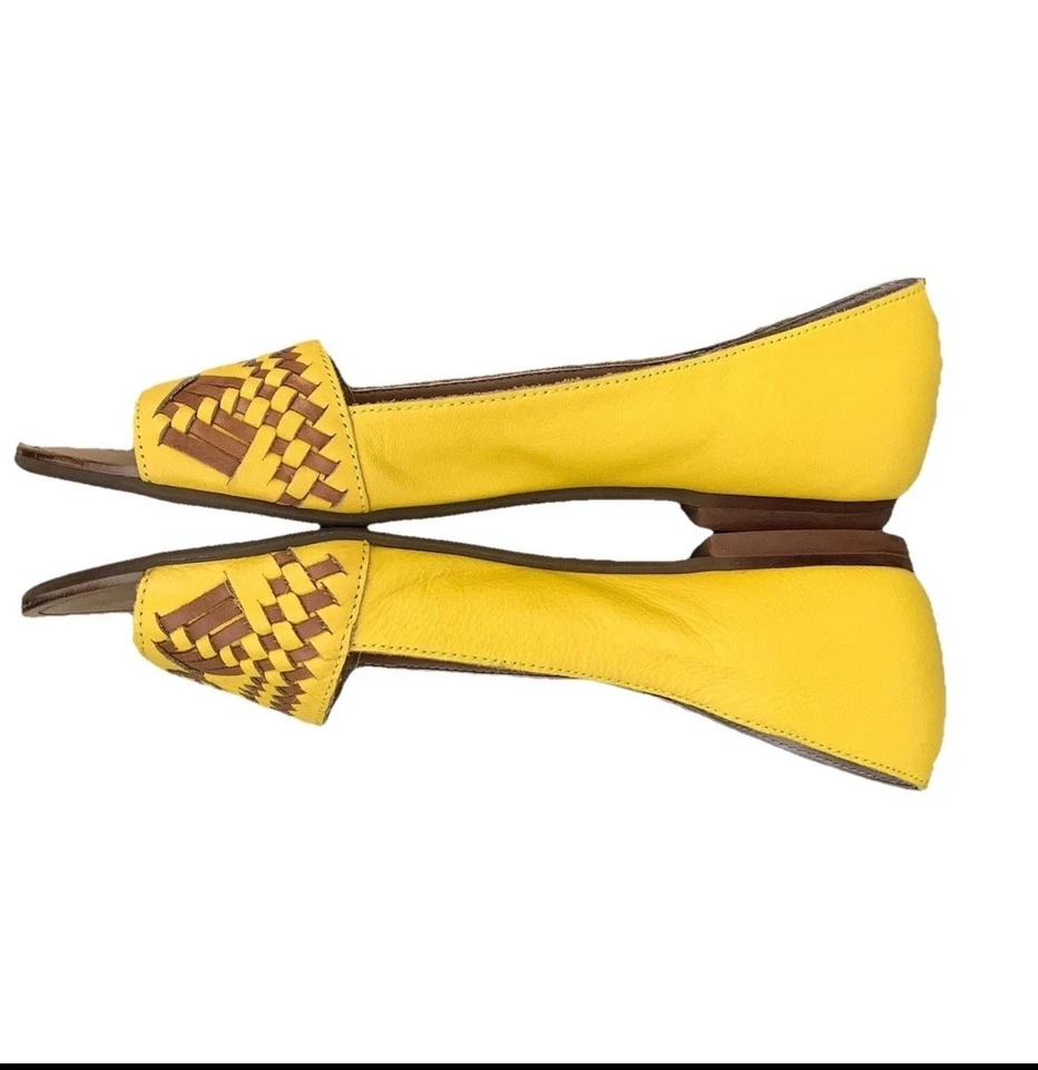 Latigo “Mabel” Amarillo y Tostado Tejido Cuero Estilo Occidental BOHO Planos Talla 9M Foto 3 de 4