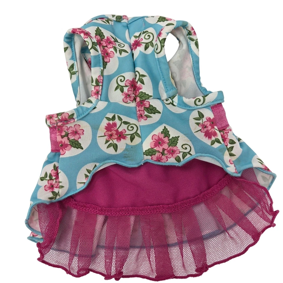 Vestido Lulu Rosa Azul Floral Corazón Perro XXS Rosa Tul Volantes Cachorro Mascota Ropa Foto 2 de 4