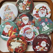 10Pcs Random Large Christmas Pins Badge Blanks with Pin Back 2.25 Inch 