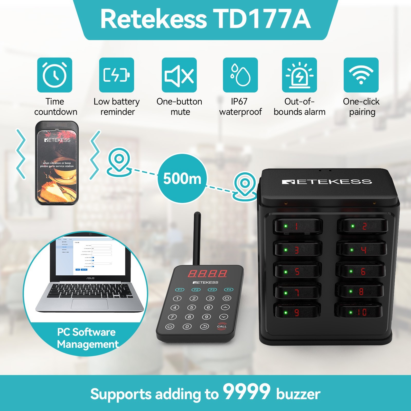 Retekess TD177 Restaurant Pager System Pagers For Restaurant 10 Buzzers For Bar