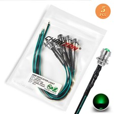 5Pcs Green 12V 8mm Diffused Prewired LED Indicator Light Pilot Lamp Bulb Single