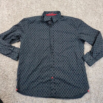 Rocawear Shirt Mens XL Black Red Button Up Argyle Diamond Long Sleeve
