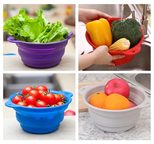 Foldable Fruit Basket Kitchen Tool Washing Silicone Drain Basket - Picture 6 of 10