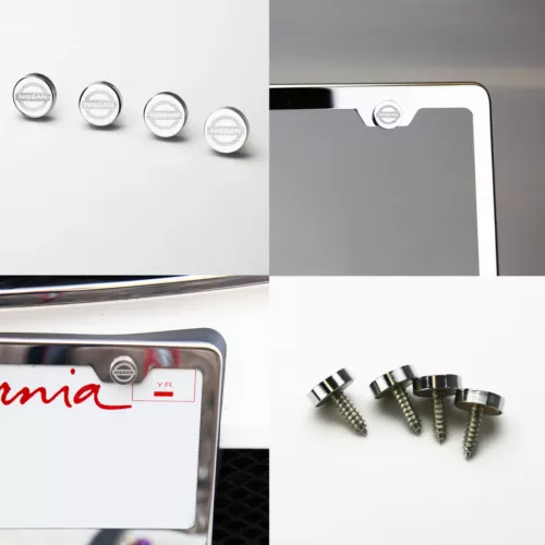 Laser Etched Fit Nissan License Plate Frame Bolt Fastener Chrome Screw Cap