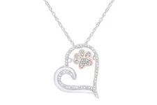1/10 Ct Paw Print Dog Cat Heart Pendant Necklace Natural Diamond Sterling Silver