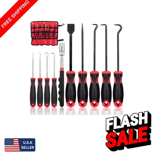 Versatile 9-Piece Hook Tool Kit with Telescoping Magnet for Auto and Electronics