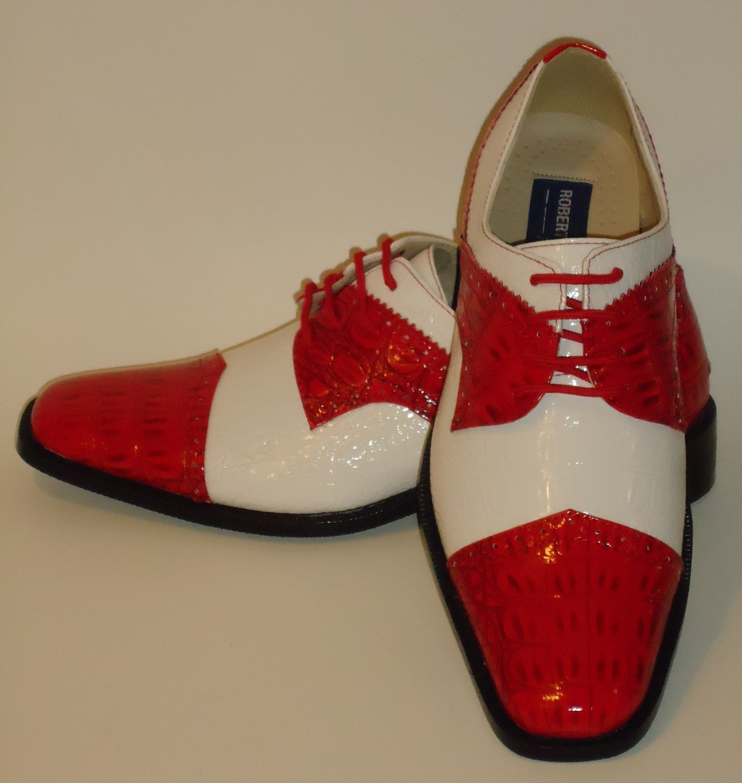 Mens Old School Red White Shiny Croco 