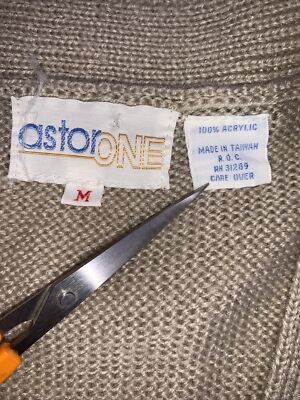 Vintage Astor One Womens Beige Knit Sweat Vest Cardigan Medium