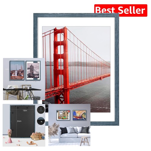 18x24 Modern Blue Picture Frame with Removable Mat - Perfect for Gifts
