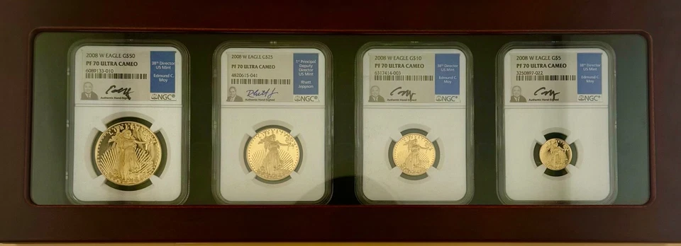 Moneda de 4 piezas 2008-W GE NGC PF70 ULTRA CAMAFEO FIRMADA POR ED MOY Foto 3 de 4
