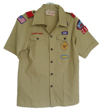 Boy Scouts of America Official Uniform Shirt W/ Patches Youth Size Large Tan