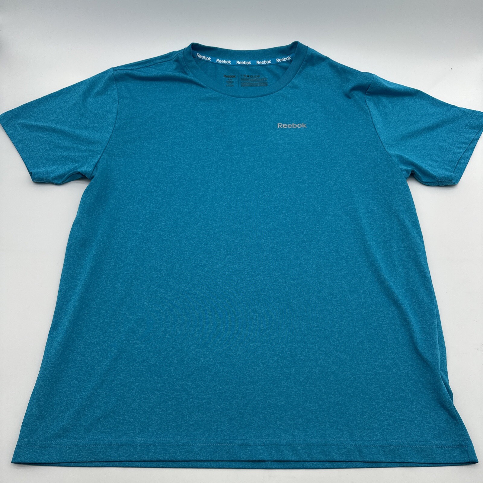 Reebok T-Shirt Men Large Blue Solid Round Neck Logo ..#19162