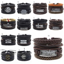 Lederarmband Wikinger Germanen Biker Surfer Punk Style Armband Echtleder 4er-Set