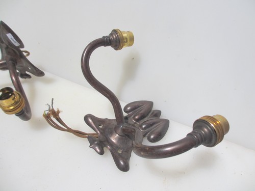 Vintage Copper Wall Lights Sconce Old Antique Lighting Art Nouveau Floral Pair - Picture 12 of 18