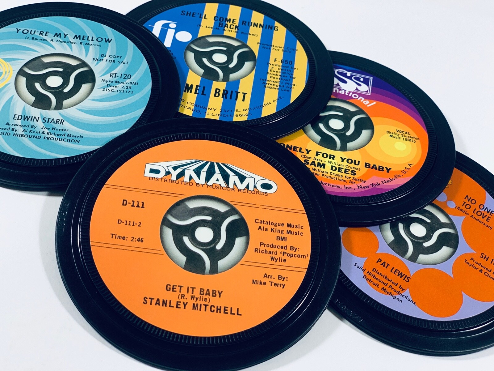 5 NORTHERN SOUL Vinyl Record Label coasters. Popsters
