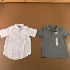 Boys Size 5 Place White Button Front Jumping Beans Gray Active Polo 2 Pieces NWT