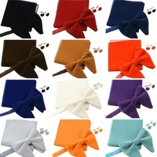 Men’s Pre-Tied Oversized Bow Tie Velvet Tuxedo Adjustable Bowtie Cufflinks Set
