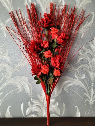 ROTER BLUMENGRASSTRAUSS, 58 cm, HANDGEFERTIGTE KUNSTSEIDE, KEINE VASE - Bild 4 von 6