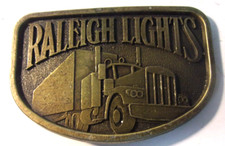 Vintage RALEIGH LIGHTS Semi -Truck Belt Buckle 3.25" x 2.25", 1.75 Belt
