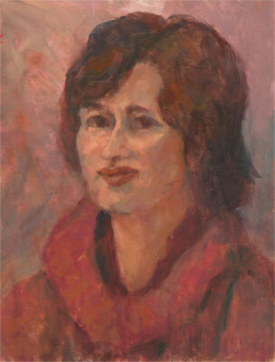 Barbara Doyle (b.1917) - Zeitgenössisches Öl, Puce Porträt