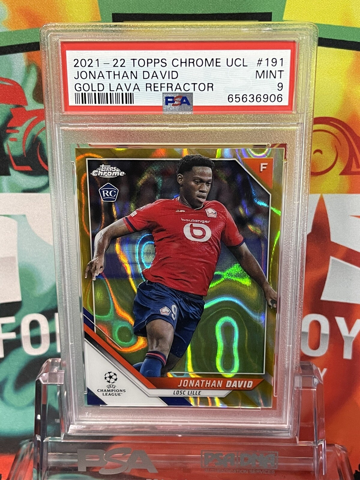 Jonathan David 2021-22 Topps Chrome UEFA UCL Gold Lava Refractor RC PSA 9 SSP