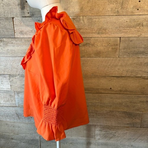 French Connection women’s orange Ruffled V-Neck Women's Top blouse in size med - Picture 2 of 8